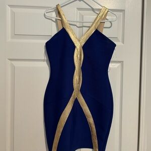 VENUS Blue and Gold Bandage Dress